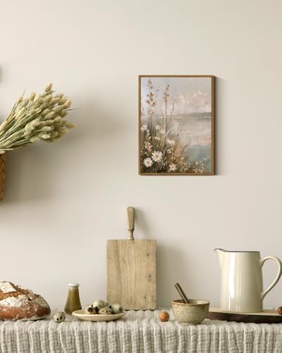InSimSea Framed Canvas Wall Art Vintage Decor, Wildflowers Landscape Pictures Bathroom Wall Decor Aesthetic, Living Room Bedroom Flower Nature Home Decorations, 12x16inch - Image 5