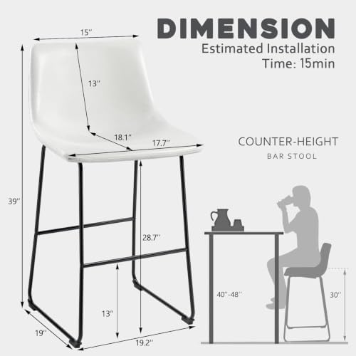 Waleaf 30 Inch Counter Height Bar Stools Set of 4, Faux Leather Bar Chairs - Image 2