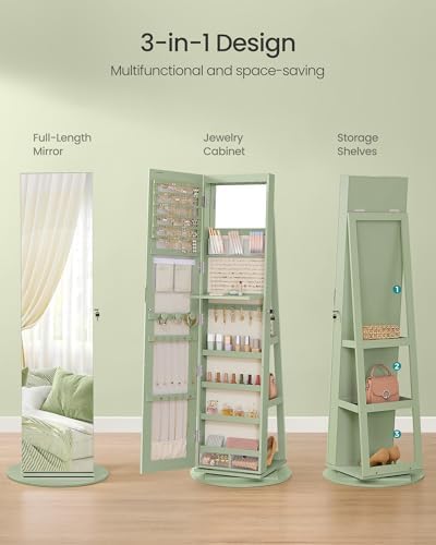 SONGMICS 6 LEDs Mirror Jewelry Cabinet Organizer, 360° Swivel, Lockable - Image 3