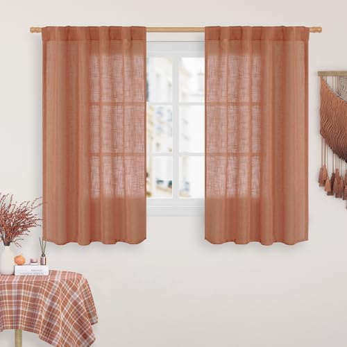 LAMIT 54 Inch Semi Sheer Window Linen Curtains, Light Filtering Panels by LAMIT