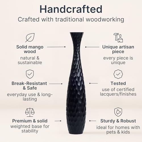 Leewadee Large Floor Vase 26 inches Mango Wood for Pampas Grass, Dried Flowers - Image 3