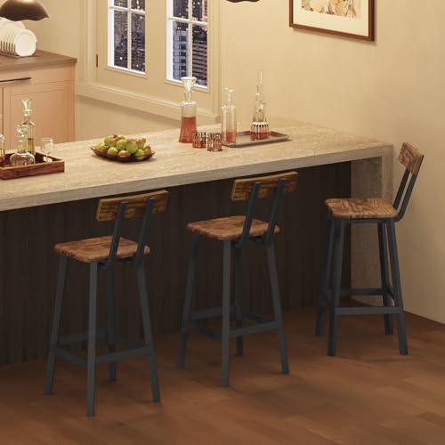 MAHANCRIS Bar Stools, Set of 2 Bar Chairs with Backrest and Footrest, 26" Breakfast Chairs, Counter Stools for Bar, Living Room, Kitchen, and Dining Room, Rustic Brown and Black BAHR05101 - Image 4