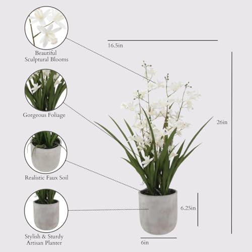 CG Hunter, Faux Vanda Orchid Plant, 26 in, White, Home Decor - Image 2
