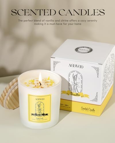 AOOVOO Vanilla Scented Candles for Women - Aromatherapy Candle with Crystals Inside, 10oz Soy Candles for Home Scented, Birthday Gifts Valentines Day Candle for Women Mom - Image 6