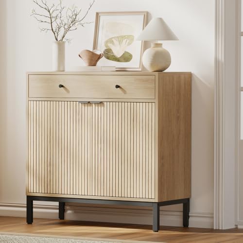 Mericonia Sideboard Buffet Cabinet Storage, Modern Wood Console Fluted Credenza - Image 4