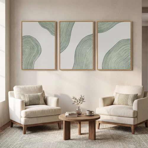 Large Framed Sage Green Abstract Wall Art for Living Room, 3 Piece 24x36 In - Image 3