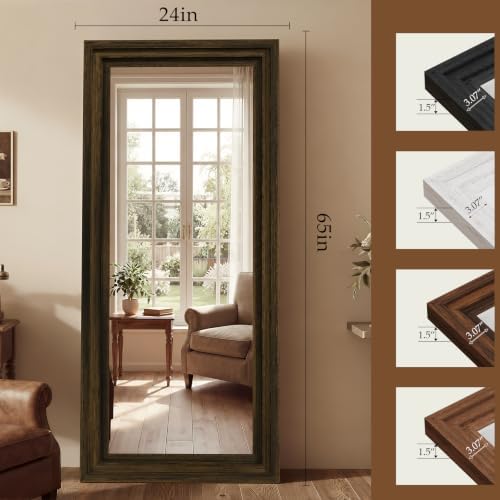 Wood Full Length Mirror 65"x24", Large Solid Wood Frame Floor Mirror - Image 2