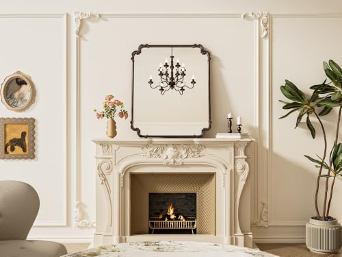 TETOTE Antique Bronze Rectangle Mirror for Mantle Fireplace 30 x 36 Baroque Vintage Ornate Scroll Wall Mirror with Metal Frame for Traditional Victorian French Decor, Horizontal/Vertical - Image 2
