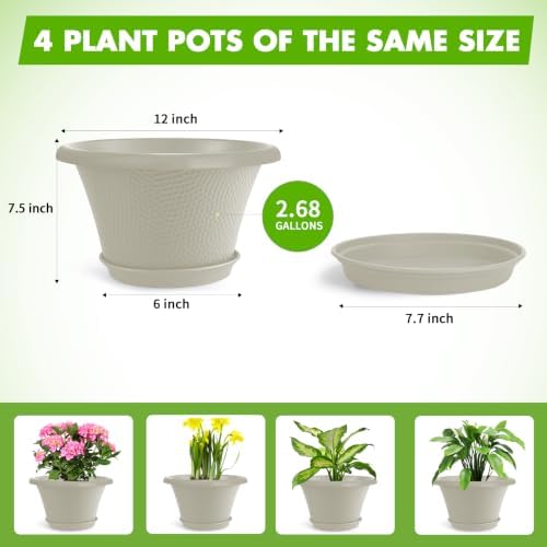 Quarut 12 Inch Pots for Plants,4 Pack Large Flower Pots with Saucer - Image 5
