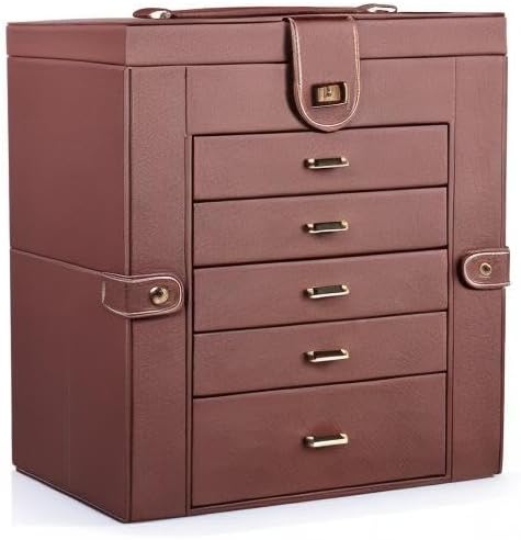 Kendal Extra Large Jewelry Box Jewelry Case PU Leather 6 Tier 5 Drawers Large Storage Capacity with Mirror Jewelry Storage Organizer Great Gift Also Good For Watches LJC-SHD5BN (Brown) - Image 6