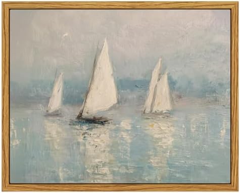 InSimSea Framed Canvas Wall Art, Vintage Sailboats Art for Living Room Hallway Shelf, 10x8in,Impressionist Coastal landscape Watercolor Painting, Rustic Cozy Mid Century Small Seaside Nature Decor by InSimSeaArt