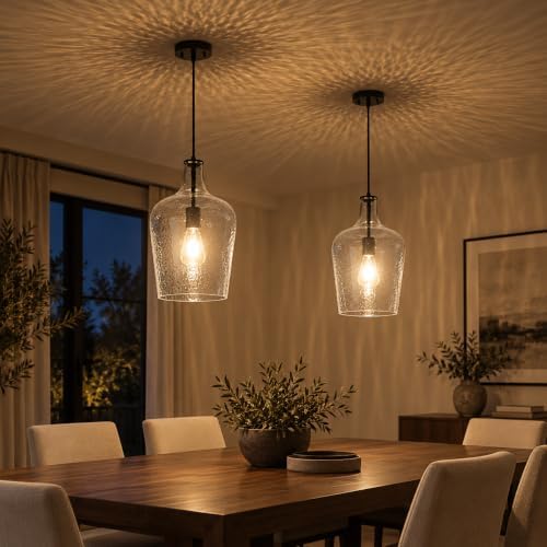 2 Pack 9.3" Glass Pendant Lighting for Kitchen Island,Black Large Pendant Light Fixture with blown Thickened Glass,1 Light Farmhouse Hanging Light for Hallway,Bedroom, Living Room Tall 14 inch - Image 7