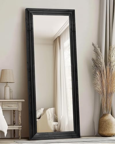 65x24in Full Length Mirror, 3-Tier Stepped Solid Wood Frame, Black - Image 6