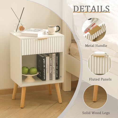 Fultyle White Nightstand with Charging Station, Fluted Bedside Table - Image 5