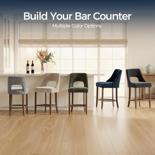 UVV Bar Stools Set of 6, Upholstered Counter Height Bar Stools, Modern Counter Stools with Wood Legs for Kitchen Island Dining Room Bar, Navy Blue - Image 5