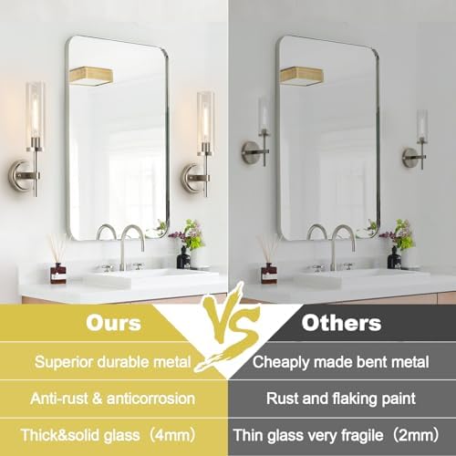 MOKATNG Wall Sconces Set of Two, Brushed Nickel Bathroom Sconces with Clear Glass, Hardwired Sconces Wall Decor Set of 2, Modern Wall Light Fixtures for Bathroom Mirror Living Room Bedroom Hallway - Image 2
