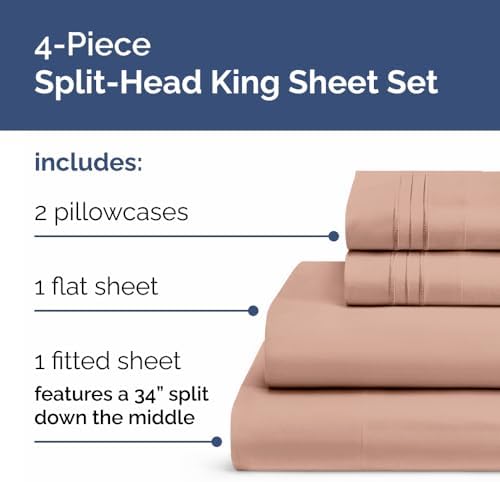 Flex Top Split Head King 4 Piece Sheet Set - Ultra-Soft, Breathable - Mauve - Image 2