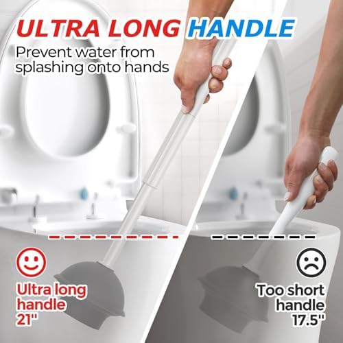FORASTO 2Pack 2 in 1 Toilet Plunger and Brush Set,Extended Handle Plunger,Toilet Bowl Brush Plunger Set,Bathroom Cleaning Tools,Cleaning Brush,Toilet Brush Plunger Combo,Cream Grey（21inch） - Image 2