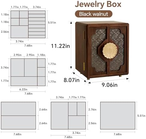 Black Walnut Wood Jewelry Box for Women, Large - Image 3