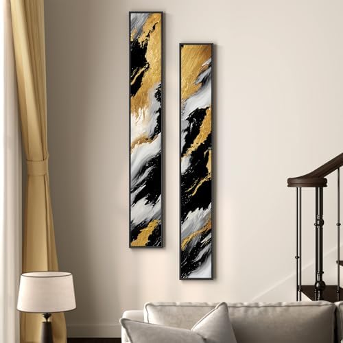 Large Framed Neutral Abstract Vertical Wall Art Decor for Hallway, 2 Piece - Image 2