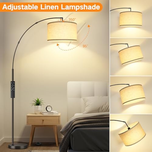 OUTON 81" Arc Floor Lamp, 12W 1080LM LED Dimmable Floor Lamp with 16" Beige Lampshade, Remote Control & Foot Switch, 4 Colour Temperatures, Tall Standing Lamp for Living Room Bedroom Office, Black - Image 4