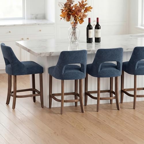 UVV Bar Stools Set of 2, Upholstered Counter Height Bar Stools, Modern Counter Stools with Wood Legs for Kitchen Island Dining Room Bar, Navy Blue - Image 5
