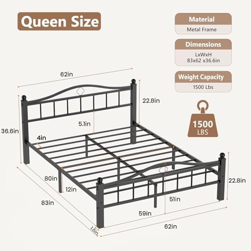 Metal Queen Bed Frame with Headboard - Image 2