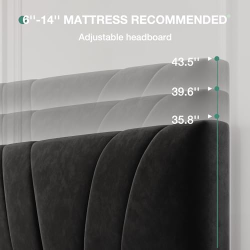 Novilla King Bed Frame and Headboard, King Bed Frame, Velvet Upholstered Bed Frames, No Box Spring Needed, Heavy Duty Feet, Easy Assembly, Black Velvet - Image 4