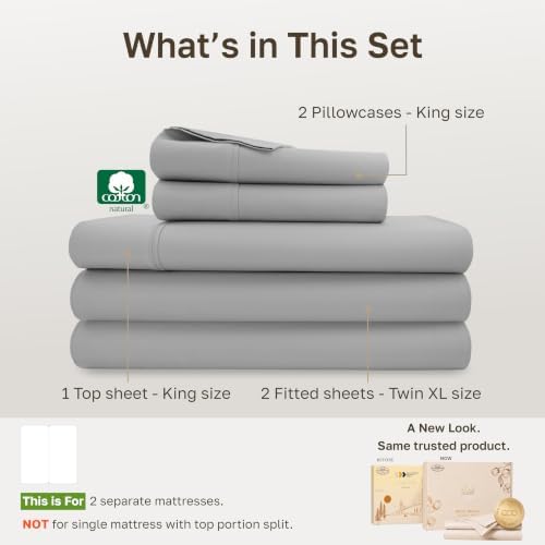 California Design Den 100% Cotton Sateen Split King Bed Sheet Set, 5 Pcs - Image 4