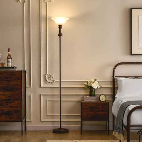 Torchiere Brown Floor Lamp for Living Room with Glass Shade-71IN - Image 4