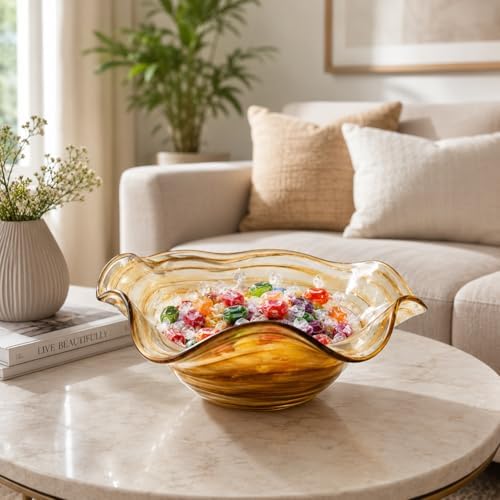 Hand Blown Glass Bowl Decorative Dish Fruit Bowl Home Decor - Image 3