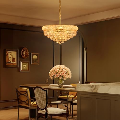 Gold Crystal Chandeliers for Dining Room，9-Lights D22 Inch - Image 5
