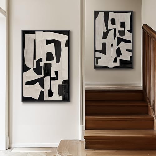 Large Framed Black and White Abstract Wall Art for Living Room, 24x36 In - Image 2