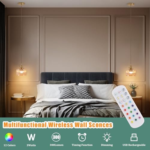 Shenmoyl Battery Operated Pendant Light 5000mAh Rechargeable Chandelier with Remote Control Wireless Adjustable Hanging Amber Striped Light for Kitchen Island Dining Room Hallway - Image 3