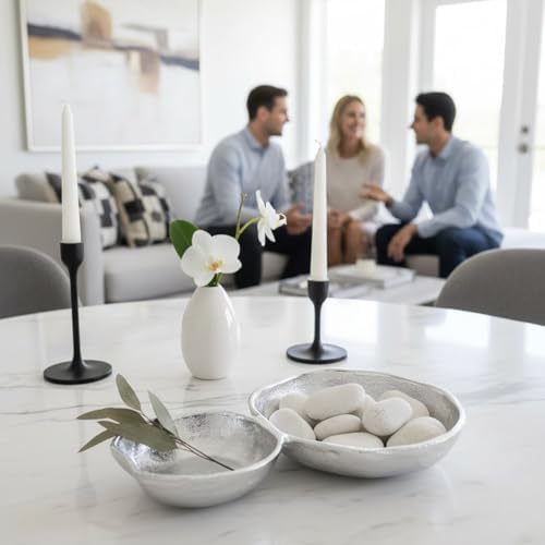 2 Cluster Decorative Bowls Bright Silver Snack Tray Bowl Chip & Dip Serving Piece Strong Brass Centerpiece Beautiful Room Accent & Entertaining Parties Home Decor Wedding Gifts 11 Inch Decorative Gift - Image 4