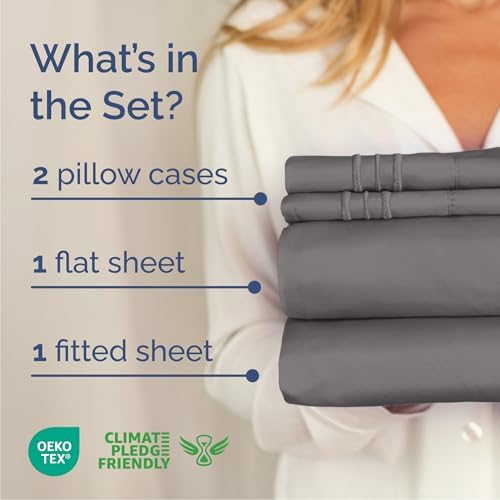 Cal King Size 4 Piece Sheet Set - Breathable & Cooling Sheets - Dark Grey - Image 2