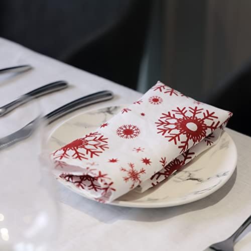 100% Pure Linen Dinner Christmas Cloth Napkins 15 x 15 Inch Snowflake Pattern - Set of 6 Pack European Flax Natural Fabric Washable for Home and Kitchen - Image 3