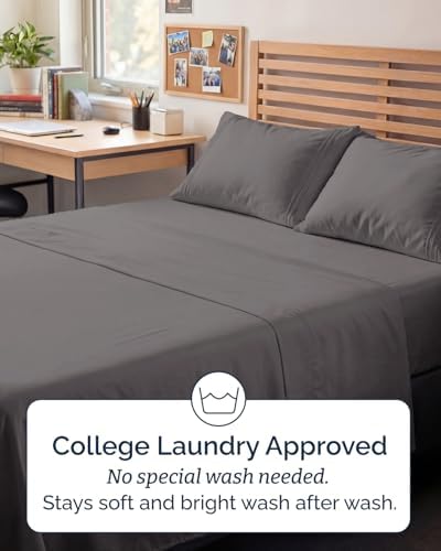 Full XL Sheets - 4 Piece Full XL Sheet Set - Cool & Breathable - Dark Grey - Image 6