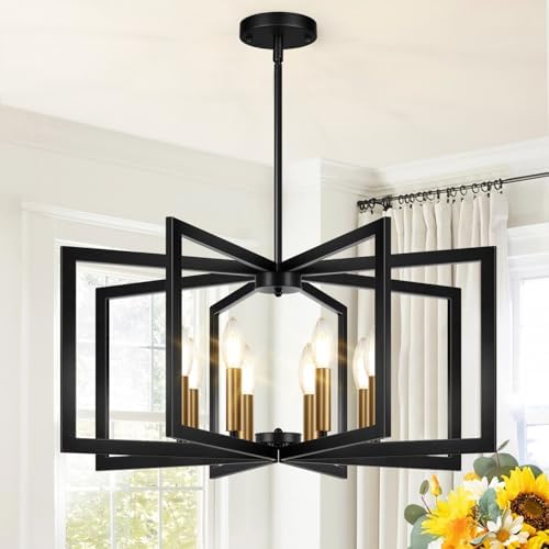 25"-61" Height Adjustable Modern Black and Gold Chandelier for Dining Room, No Assembly Required Dining Room Light Fixture Over Table, Industrial Metal Pendant Lights Fixture for Kitchen Island by BringBrightnesstoYourLife
