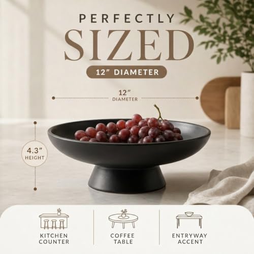 12" Concrete Fruit bowl for Kitchen Counter, Coffee Table Decor, Decorative Key Bowl, Home Décor Accents, Kitchen Counter Decor Black - Image 2
