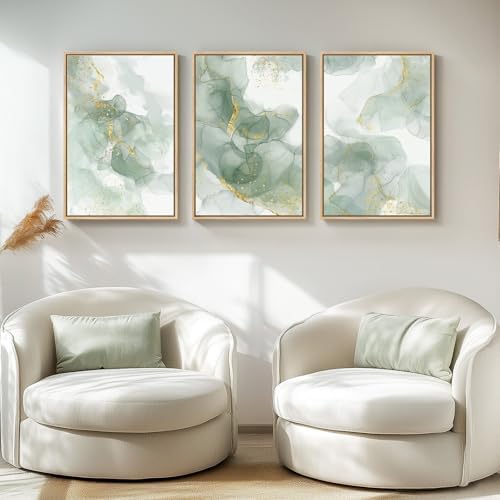 Framed Sage Green Abstract Wall Art for Bedroom, 3 Piece Set, Each 16x24 In - Image 2