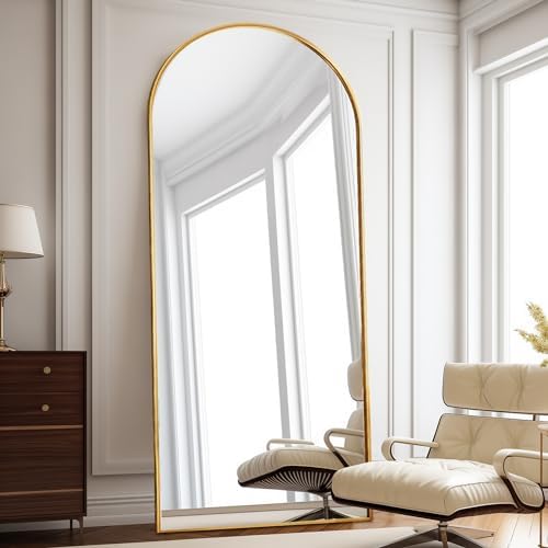 Floor Length Mirror, 76"x34" Arch Full Length Mirror Hanging or Leaning, Body Mirrors with Stand, Arched-Top Wall Mounted Mirrors with Aluminum Frame for Bedroom (Gold) by ZMYCZ