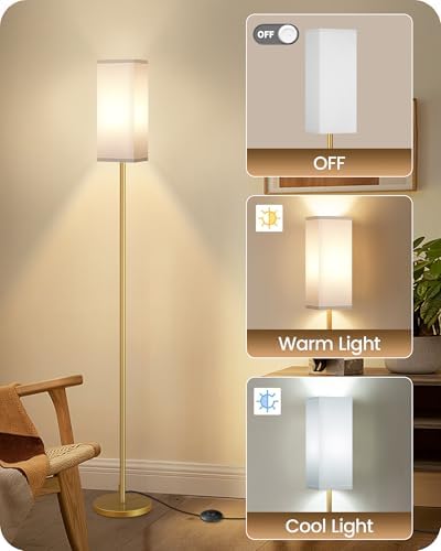 2Pack Floor Lamp, Pole Lamp with Foot Switch, Modern Standing Lampshade, Minimalist Freestanding Lamp (Bulb Not Included)for Living Room, Bedroom,Study, ETL Listed,Gold and White DCW07LDP205 - Image 4