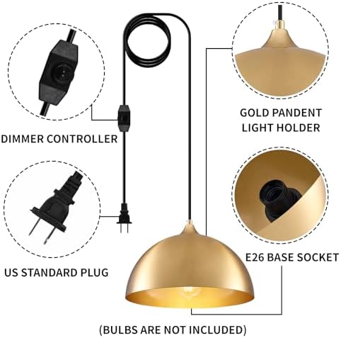 Plug in Hanging Light 2 Packs 11.8inch, Gold Hang Lamp Plug in, Farmhouse Pendant Light, Pendant Lights Kitchen Island, Hanging Lights with Plug in Cord 14.ft - Image 2