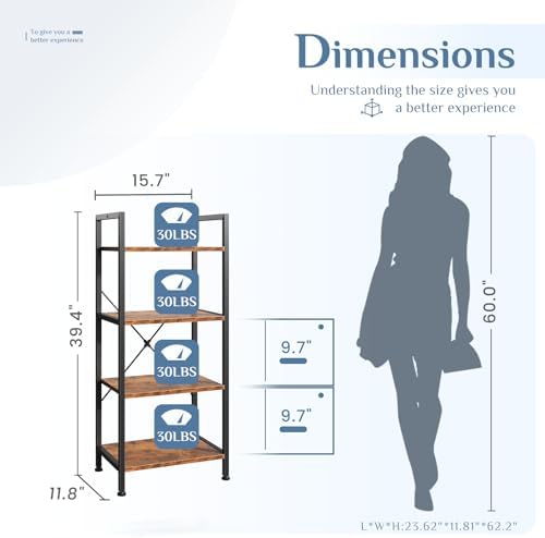 DUMOS 4-Tier Bookshelf, Tall Bookcase, Storage Organizer - Image 3