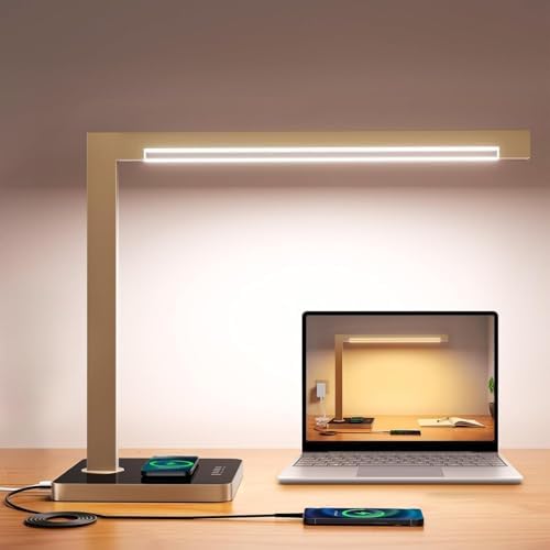 Dimmable Desk Lamp with Charging Station, 15W CCT Table Lamp by Hengsense