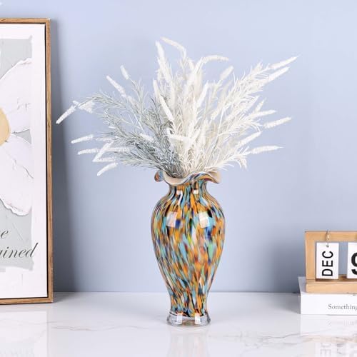 12.2H Murano Hand Blown Glass Vase, Ruffled Scalloped Rim Wide Mouth Colorful Decorative Flower Vase, Large Glass Centerpiece for Living Room, Bathroom, Office,Bookshelf, Entryway,Mantel Decor(Orange) - Image 7