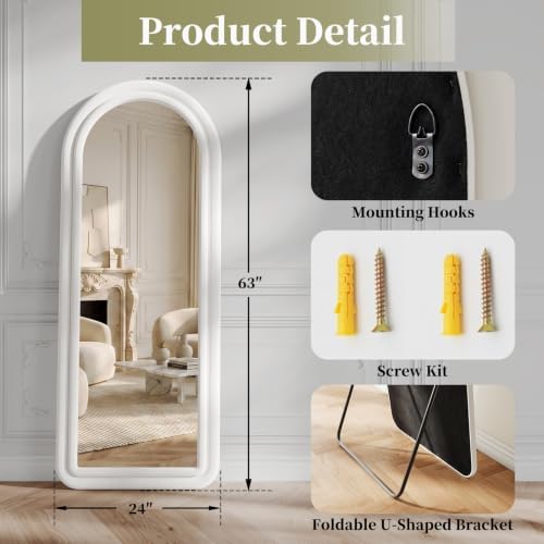 Koonmi 63"x24" Arched Full Length Mirror, Floor Mirror with Stand - Image 6