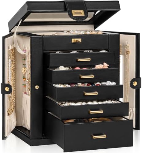 AKOZLIN 6-Tier Jewelry Box Organizer 5 Drawers Storage M-L Black by AKOZLIN