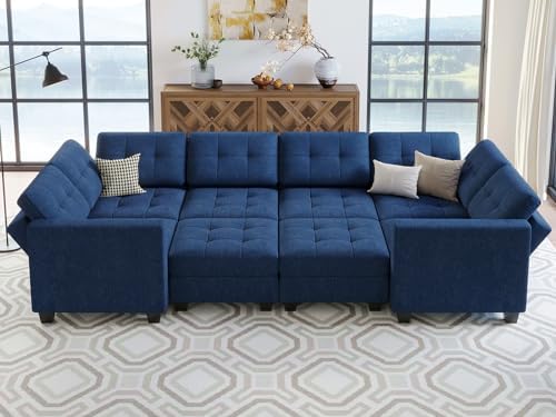Belffin Modular Sectional Sleeper Sofa with Storage Seat Reversible Modular Couch Bed for Living Room Blue - Image 5